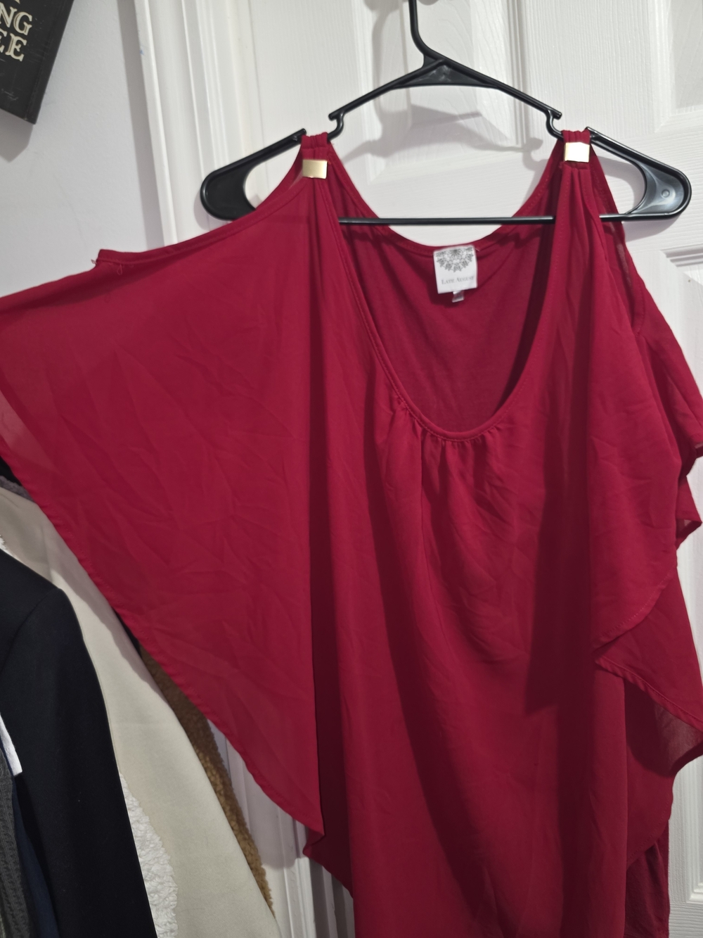 Lane Bryant Red Ruffle Cold-Shoulder Blouse - Picture 3 of 5